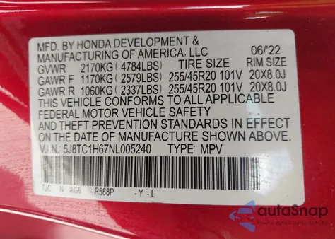 2022 Acura Rdx A-Spec Package z USA, uszkodzony, nr VIN 5J8TC1H67NL005240